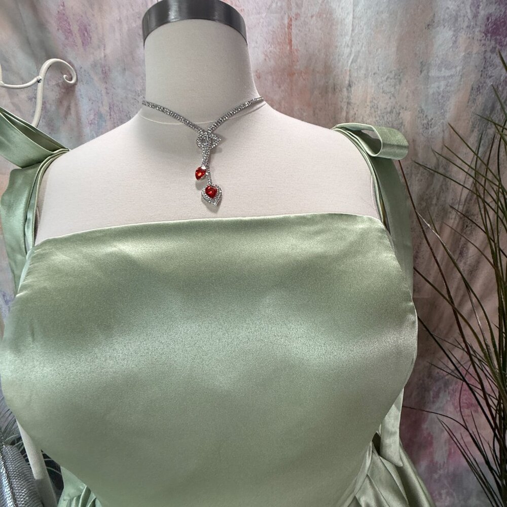 ๐Sage Green Lace Up Cocktail - Bridesmaid - Homecoming Dress w/ Wide Straps - Picture 4 of 16
